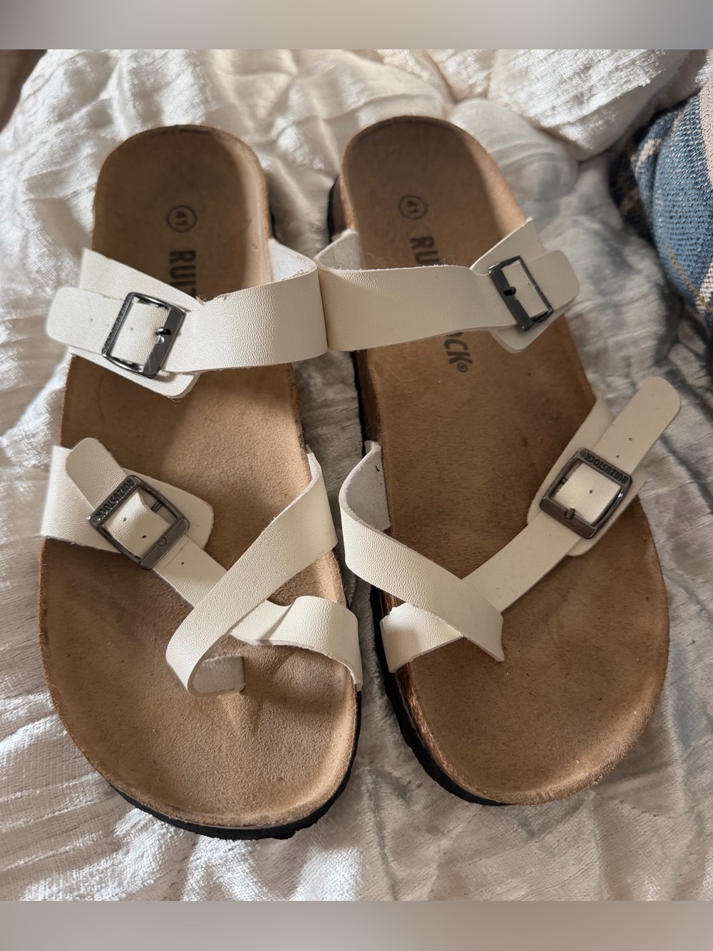 NEW!! White Cork Unisex Adjustable Buckle Crisscross Sandals